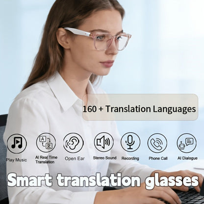 Smart Glasses 164-Language Translation Eyewear with Bluetooth Music, Calls and Multiple Black or Pink Frames