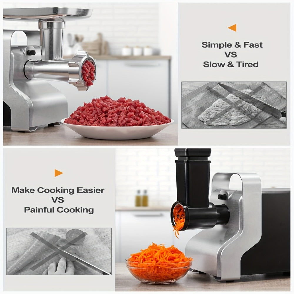 Electric Meat Grinder 5-in-1 with Sausage Stuffer Vegetable Slicer Tomato Juicer Kubbe Kit 3 Grinding Plates 3 Speed Settings 4.5 lbs per Min