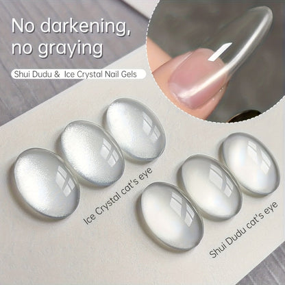 Two-Piece Cat Eye Gel Polish Set with Water Dudu and Ice Crystal Colors in Photo-Frame Bottles