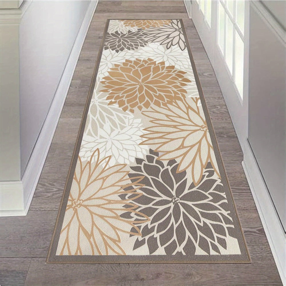 Floral Medallion Hallway Runner in Brown or Grey with 2 × 6, 2 × 8 and 2 × 10 ft Options for Home Decor