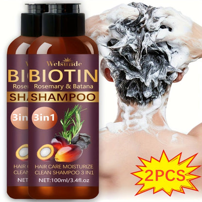 Two-Pack 100 ml Batana Oil Shampoo with Biotin and Rosemary Extract for Daily Hair Care Routines