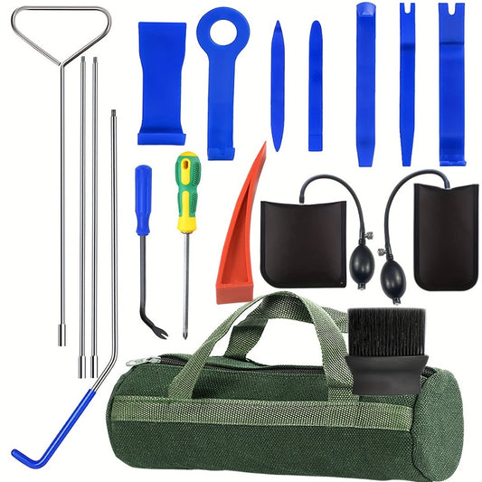 Car Door Unlock Tool Kit – Emergency Long Reach Grabber, Air Wedge, Trim Removal Tool & Carry Bag, Universal Fit for Cars Trucks SUVs, Lockout Kit for Roadside Emergency