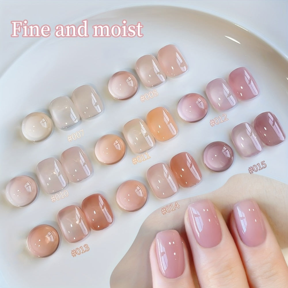 Gel Nail Polish Set with XEIJAYI Label, 8 Summer Ice Jelly Colors in Sheer Photo Frame Bottles