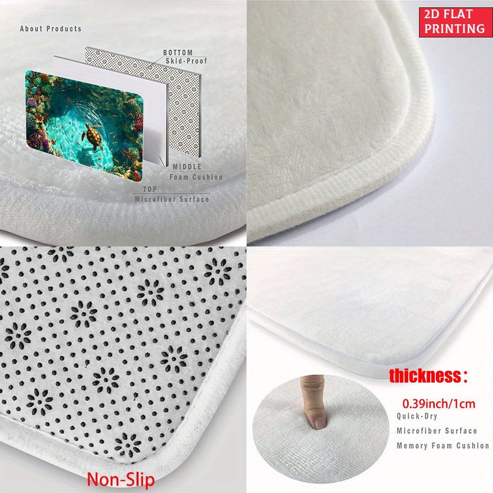 Sea Turtle Illusion Floor Mat with Tropical Reef Print in 15.75 x 23.62 or 19.68 x 31.49-Inch Sizes