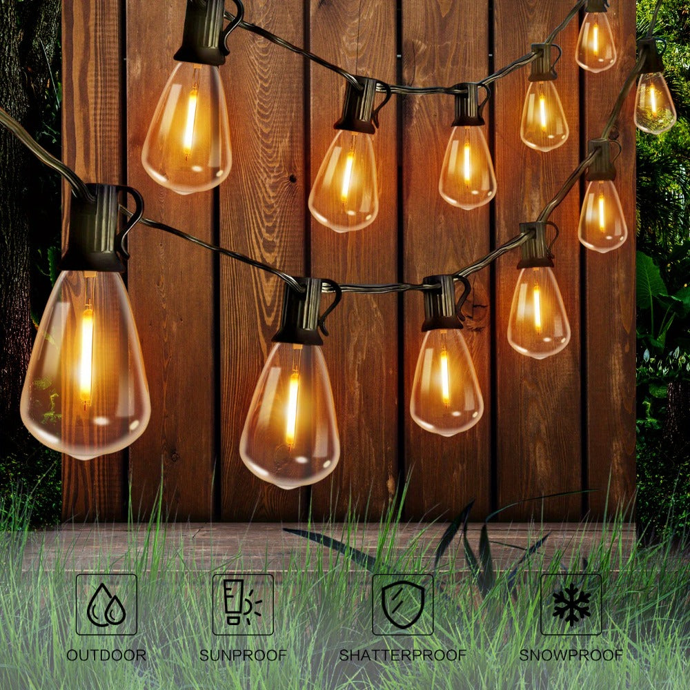 Solar Bulb String Lights in Warm White with ST38-Style Bulbs and 50- or 100-Foot Length Options