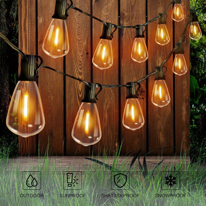 Solar Bulb String Lights in Warm White with ST38-Style Bulbs and 50- or 100-Foot Length Options