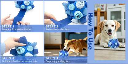 Dog Toy Fabric Snuffle Ball Treat Dispenser and Slow Feeder in Five Colors for Dogs and Puppies