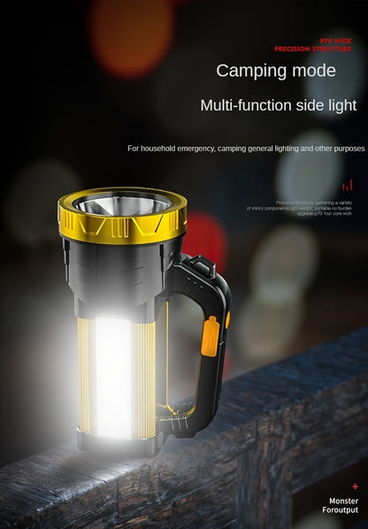 Flashlight 2000-Lumen Rechargeable Searchlight with 2400mAh Battery, Side Lantern and USB Output