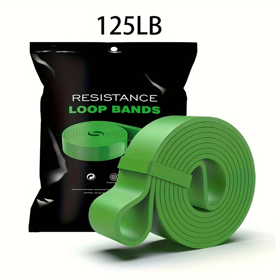 Four-Piece Color-Coded Long Loop Resistance Band Set with Pictured 15-125 lb Labels and Storage Bag