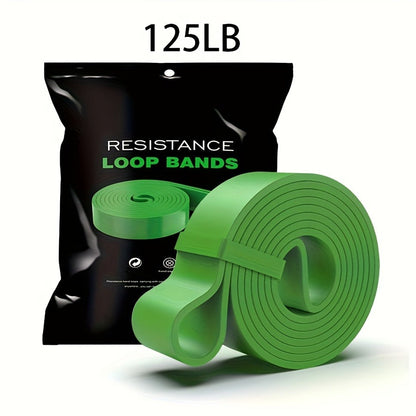 Four-Piece Color-Coded Long Loop Resistance Band Set with Pictured 15-125 lb Labels and Storage Bag