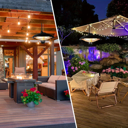 Infrared Patio Heater 1500W Ceiling Mount Electric Outdoor Heater with 3 Heat Settings 600W/900W/1500W, Hammer Tone Bronze Finish, Wall or Ceiling Mounted for Porch, Garage, Balcony & Pergola
