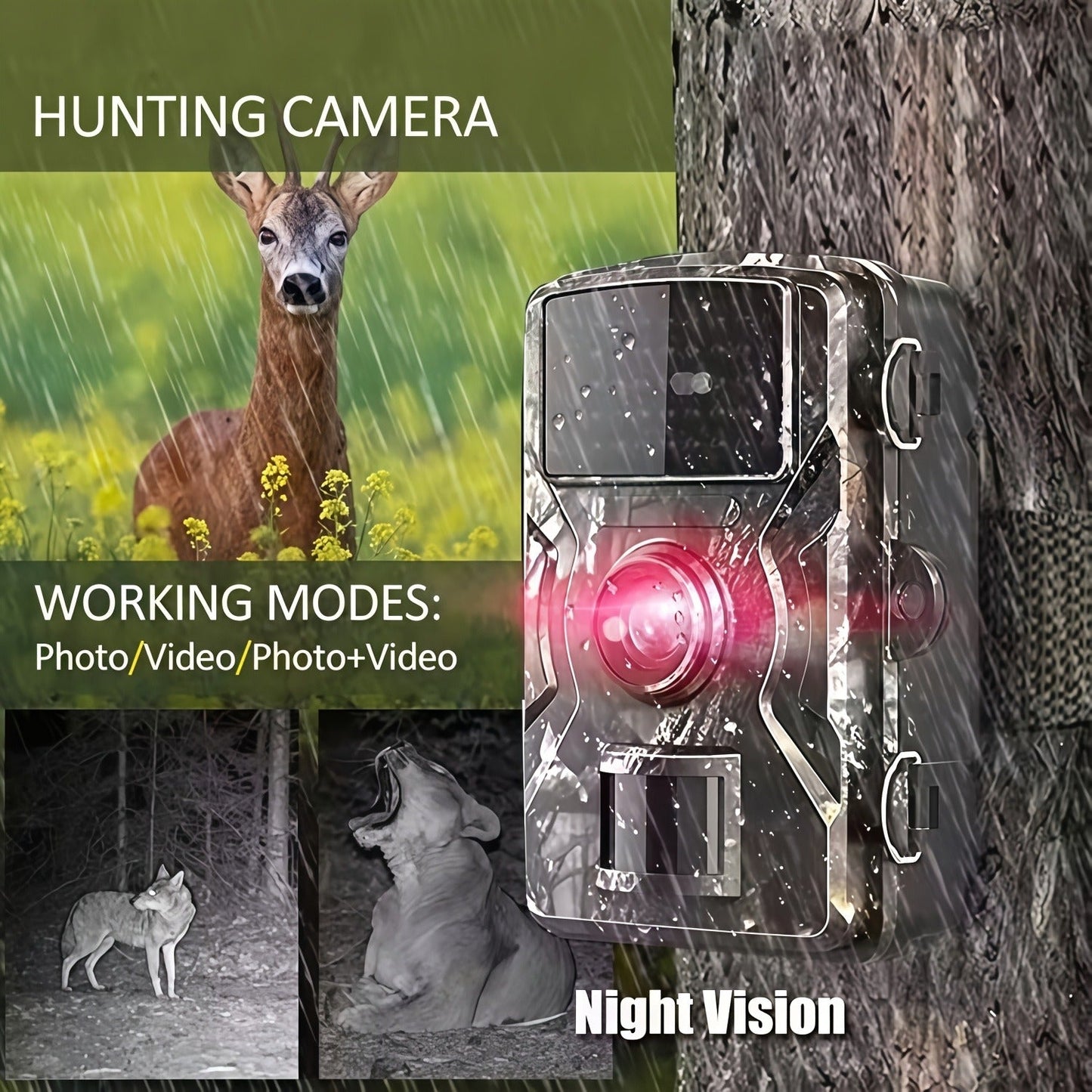 Trail Camera 1080P FHD – 0.8s Trigger, Camouflage Hunting Camera with Night Vision, 32GB SD Card Compatible | KLZO Wildlife Cam