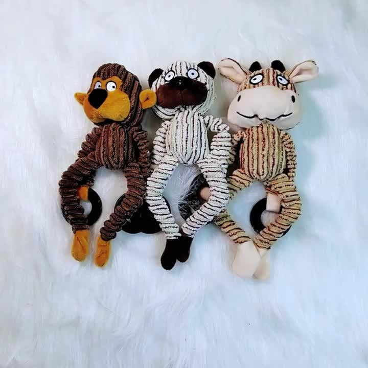 Dog Toy Plush Rope Animal-Print Squeaker Set with Random 6, 8 or 10-Piece Options and No Batteries