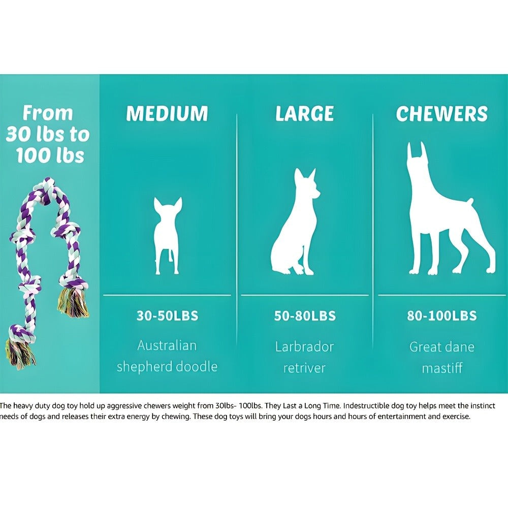 Dog Toy Six-Knot Twisted Rope Bone in Two Colorways for Tug, Fetch and Chew Play with Medium or Large Dogs