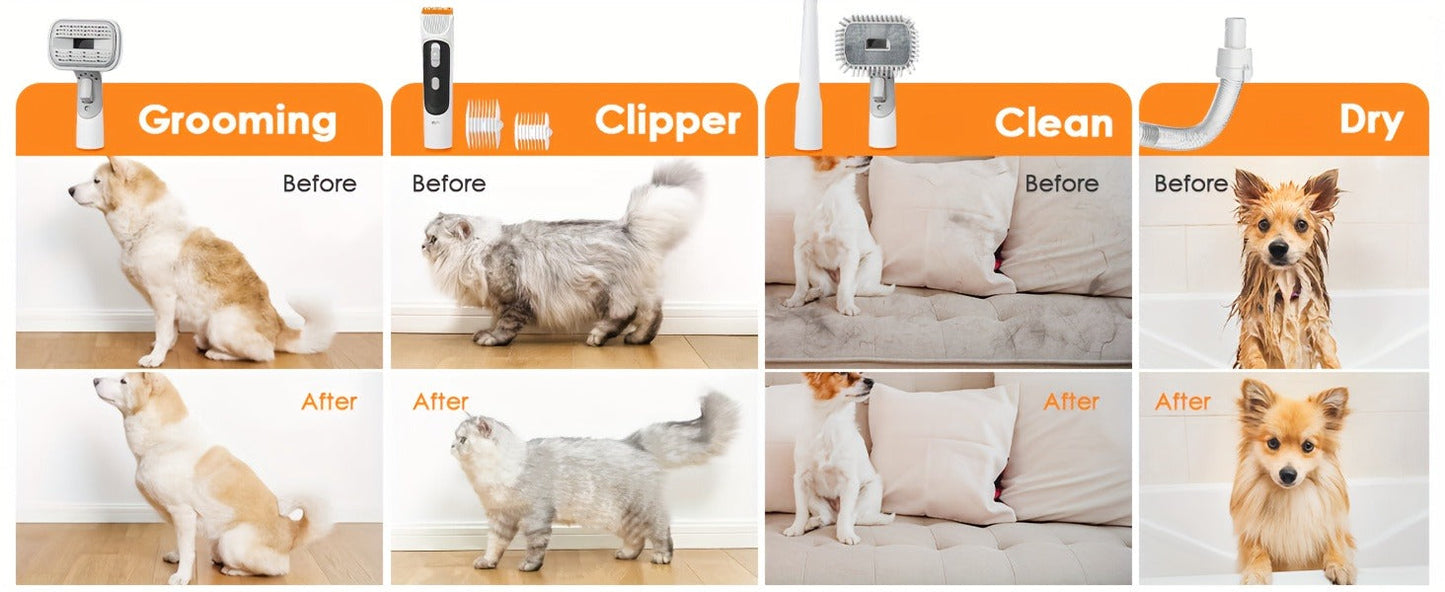 Dog Grooming Vacuum 8-in-1 & 9-in-1 with Dryer Function – 2.2L Large Cup, Low Noise Pet Grooming Vacuum for Shedding, 6 Grooming Tools, Strong Suction Home Dog Grooming Kit (Purple or Orange)