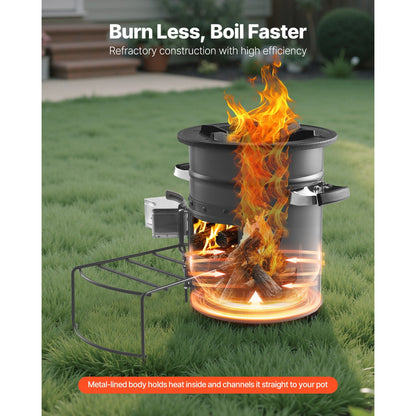 Wood Burning Rocket Stove Portable Camping Stove with Cast Iron Top, Double Door, Fireproof Lining, 16 lbs Lightweight, Canvas Bag Included, Charcoal Compatible