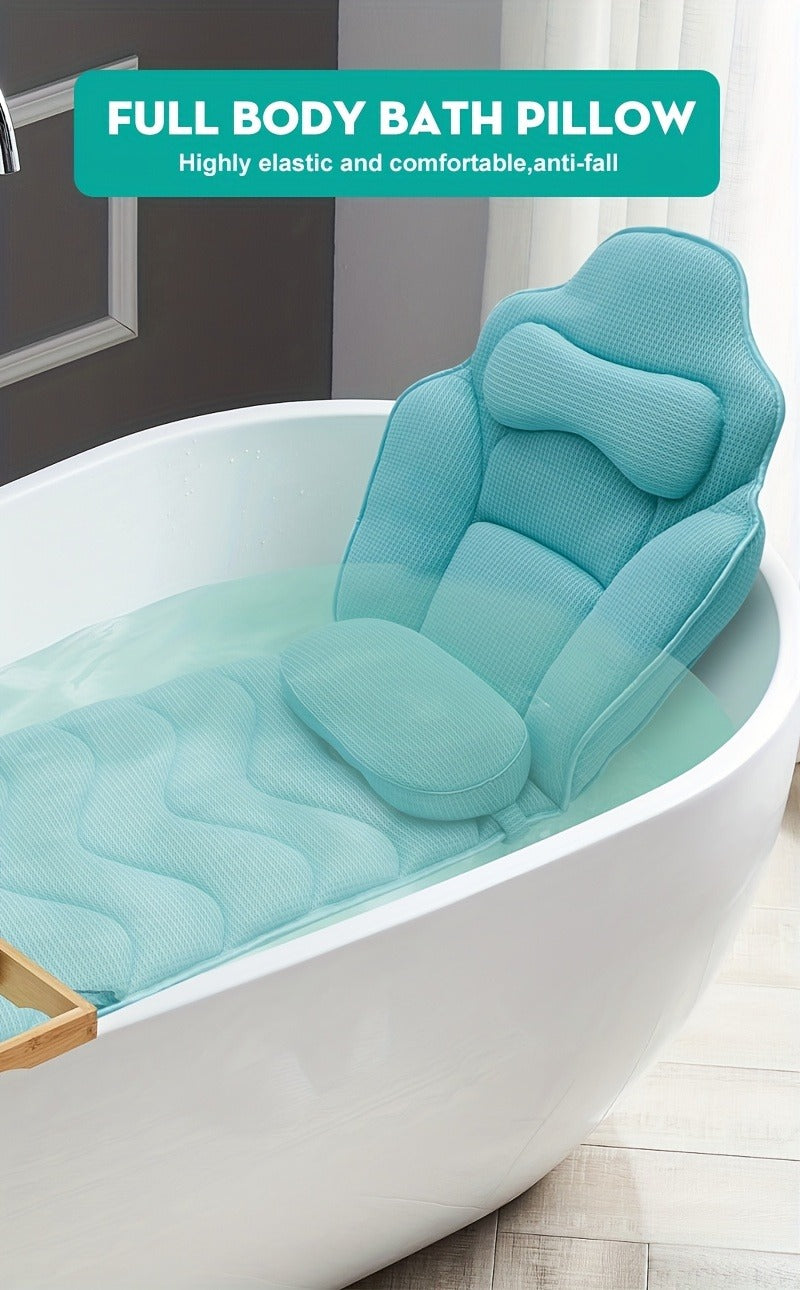 Full Body Bath Mat Pillow 60x21.7in Extra Thick Bathtub Cushion with Head, Neck & Lumbar Support for Women Men Elderly, Luxury Non-Slip Full-Size Tub Pad for Joint Relief