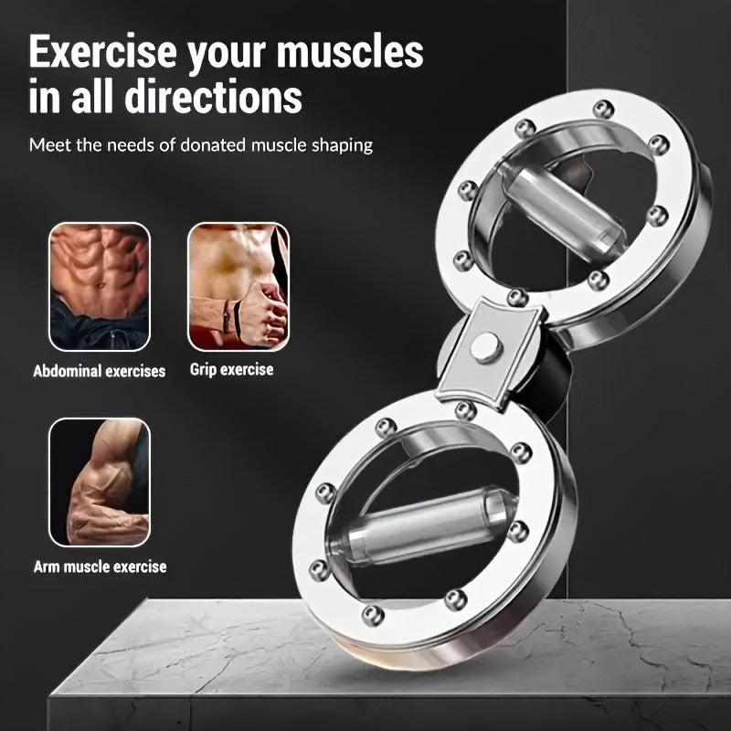 Fitness Equipment Rotating Wrist and Forearm Trainer with Dual Metal Grip Rings and 360-Degree Resistance Arm