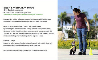 Dog Training Collar with Remote – LED Light, Beep, Vibration & Safe Shock Modes | Waterproof E-Collar for 1, 2 or 3 Dogs | Adjustable Range Remote Dog Trainer (Black & Blue)