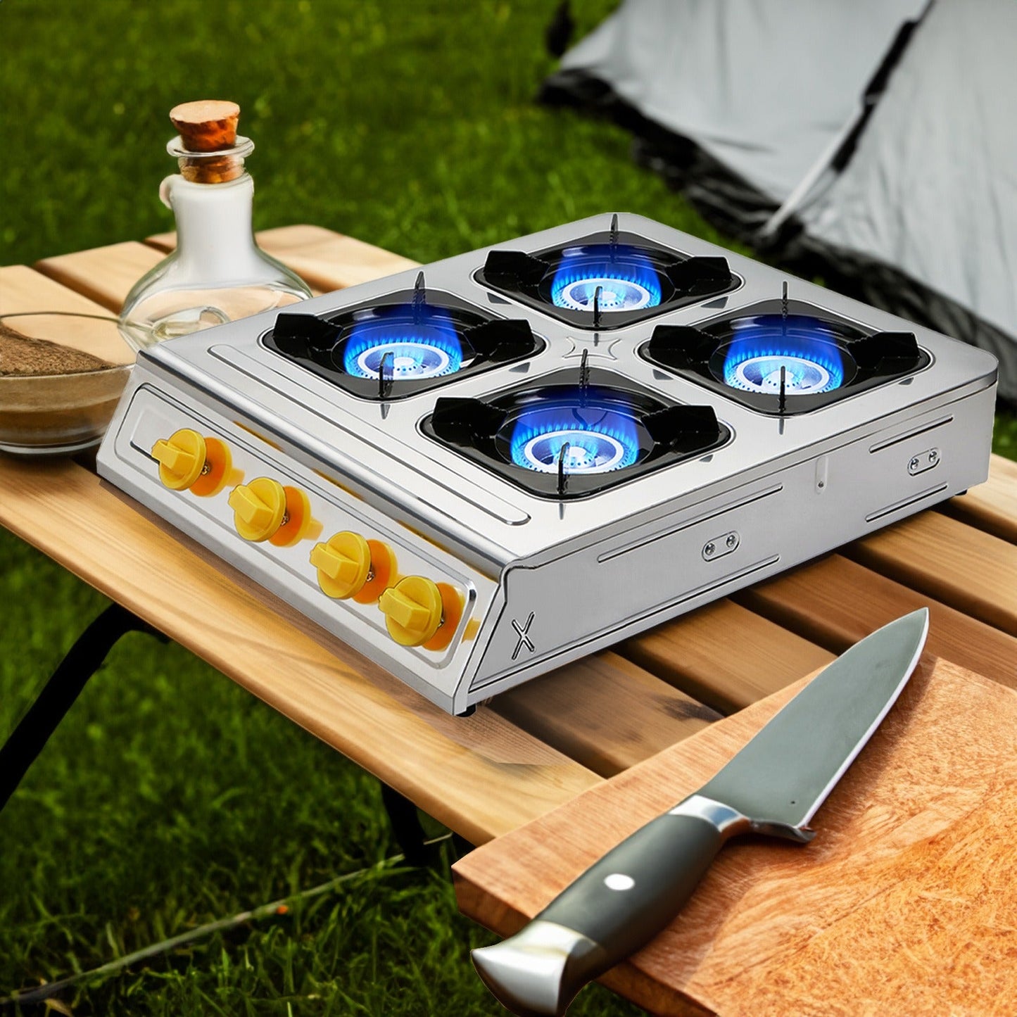 4 Burner Propane Stove 40000 BTU Auto Ignition Outdoor Gas Cooker for Camping Garden Fishing Hiking Restaurant Backyard Party Large Group Cooking Heavy Duty
