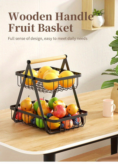 Fruit Basket Countertop 2-Tier Wire Organizer | Kitchen Storage Rack for Fruits Vegetables Bread