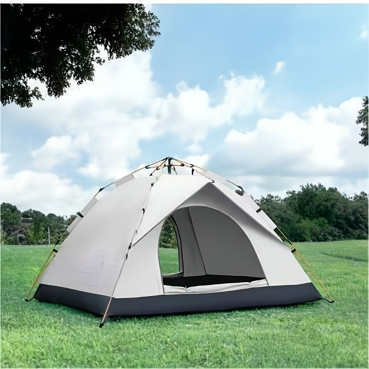 Camping Tent Cloud-Gray Pop-Up with Two Doors, Optional Mesh Windows and Two Source Dimensions