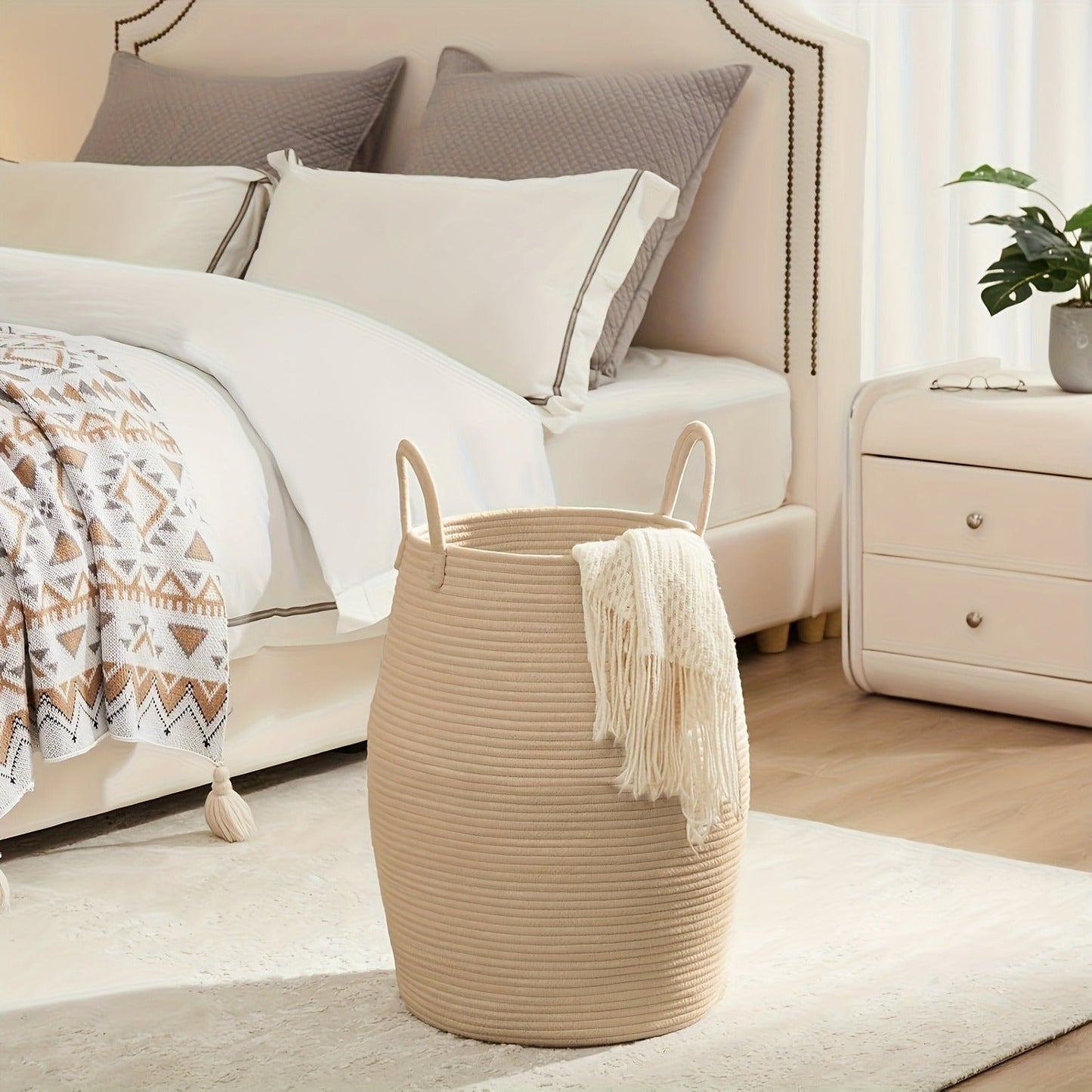 Foldable 65 L Oval Laundry Hamper with Long Carry Handles and Tassel Accent in Three Colors