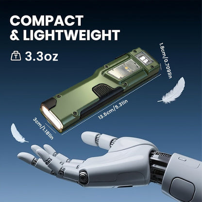 Flashlight Flat EDC Torch with Eight Modes, UV Light, Digital Display, Type-C Charging and Safety Lock