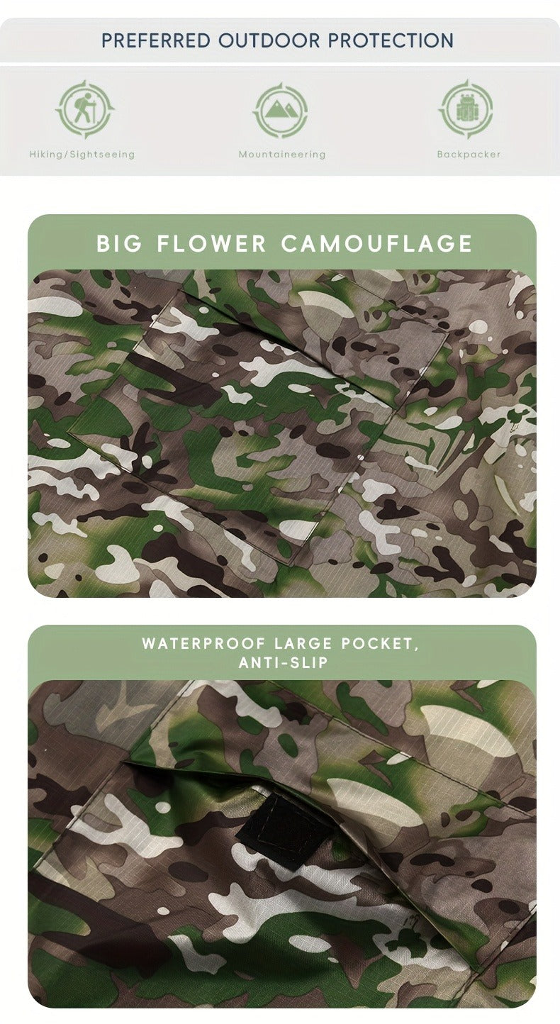 Digital Camouflage Hooded Rain Poncho with Snap-Side Closure, Front Pocket and Matching Storage Bag