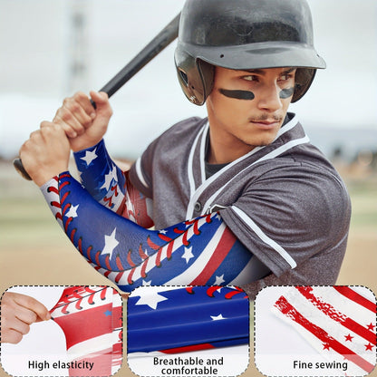 Mixed-Color Baseball Arm Sleeve Set with Red, White and Blue Flag, Star and Stitch Print Designs