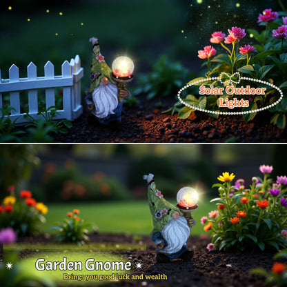 11-Inch Solar Garden Gnome Statue with Illuminated Globe, Blue Robe and Integrated Rear Panel