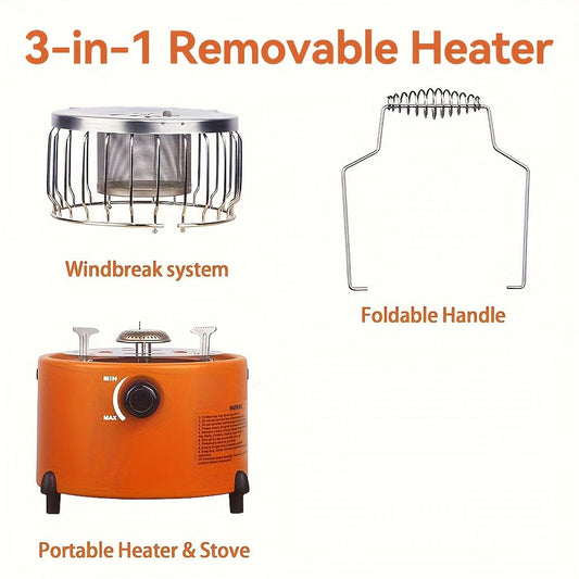 Portable Propane Heater Stove 2-in-1 Camping Gas Stove & Heater 3680-9000 BTU with Ignition, Stainless Steel, No Electricity Needed for Camping, Ice Fishing, Hunting, Hiking & Emergency Preparedness