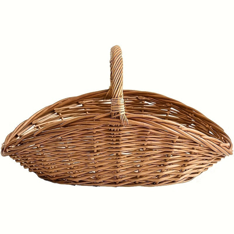 Natural Wicker Basket with Thick Walls – Handmade Farmhouse Storage Organizer for Flowers, Fruits & Vegetables, Rustic Indoor Outdoor Decor, 1 Piece