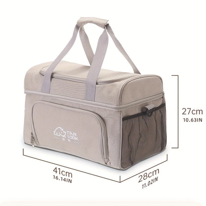 Zippered Picnic Carrier Bag with Dual Handles, Shoulder Strap, Front Pocket and Displayed 16.14-Inch Length