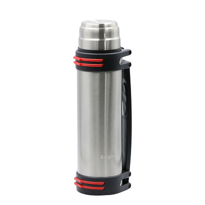 2000ml Stainless Steel Water Bottle Flask with Cup-Style Cap, Rigid Side Handle and Shoulder Strap
