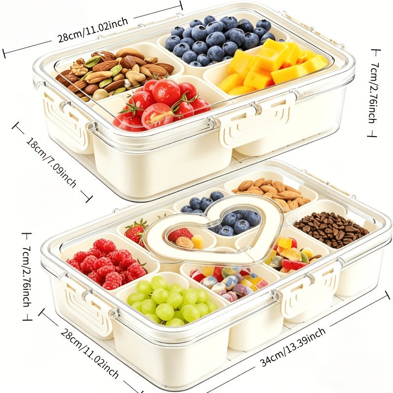Snack Tray with Lid & Separate Compartments 2-Pack Portable Bento Box – BPA-Free PET Dishwasher Safe Divided Platter for Picnic Lunchbox Party Office Travel Kids