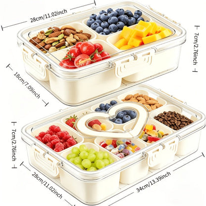 Snack Tray with Lid & Separate Compartments 2-Pack Portable Bento Box – BPA-Free PET Dishwasher Safe Divided Platter for Picnic Lunchbox Party Office Travel Kids