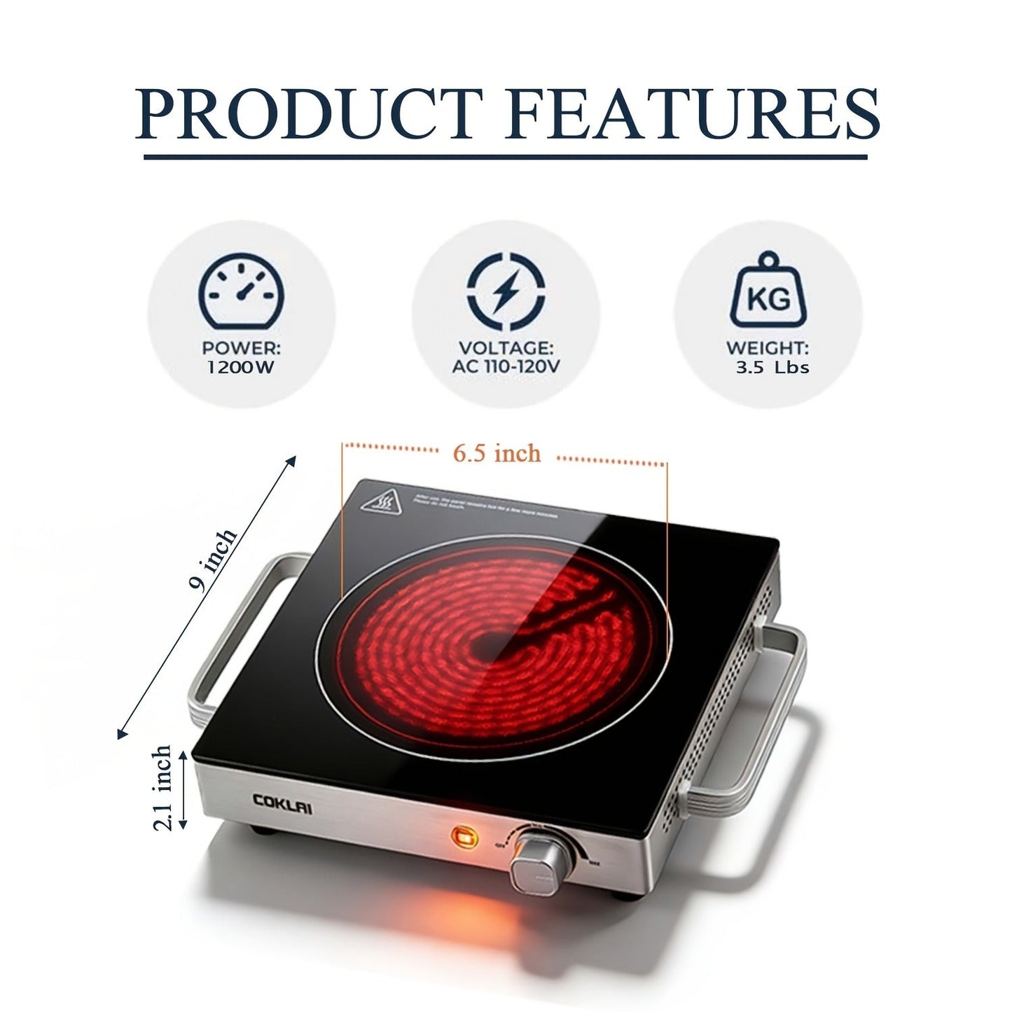 Portable Electric Stove Stainless Steel Single Burner Hot Plate with Temperature Control Easy Clean for Kitchen Dorm Camping RV Office Countertop Cooking 1000W