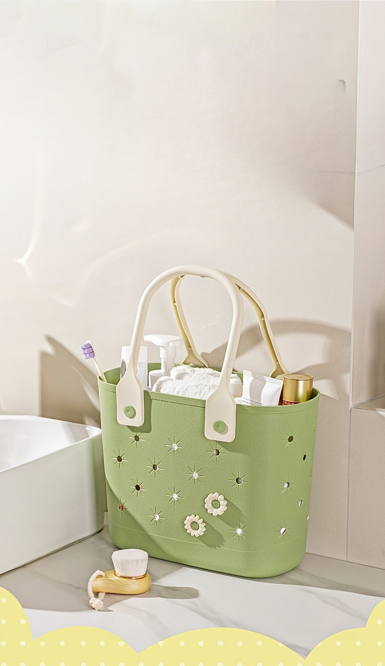 Portable Drain Storage Basket with Plastic Frame and Soft Bottom in Three Color Options for Home or Travel