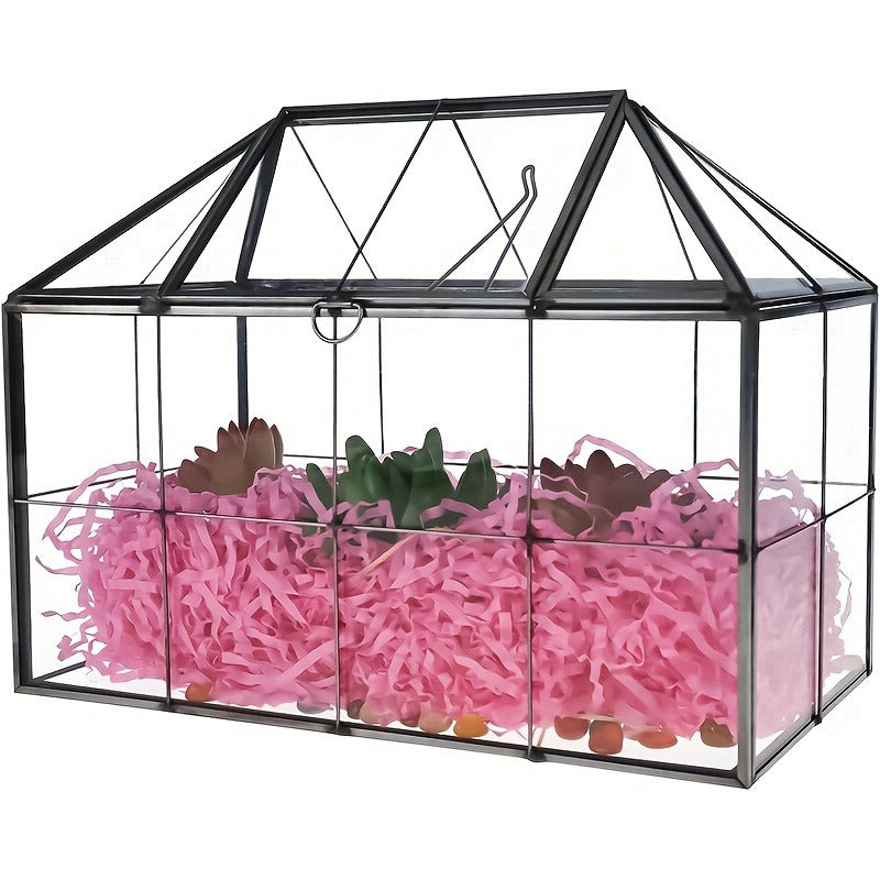 Geometric Glass Terrarium with Swing Lid 9.84x5.31x7.87 Inch Victorian Wardian Case for Succulents Cactus Air Plants Ferns Indoor Desktop Decor Black