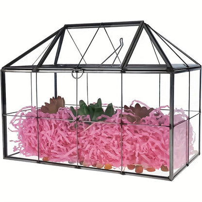 Geometric Glass Terrarium with Swing Lid 9.84x5.31x7.87 Inch Victorian Wardian Case for Succulents Cactus Air Plants Ferns Indoor Desktop Decor Black