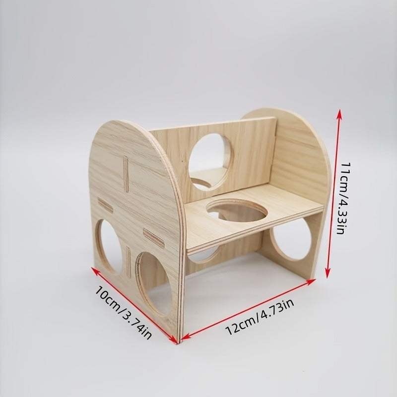 Hamster Cage Accessories 6-Piece Wooden Set - Running Wheel, Villa House, Swing, Nesting House for Hamsters Guinea Pigs Gerbils - Natural Wood Small Animal Habitat Enrichment Toys & Cage Supplies