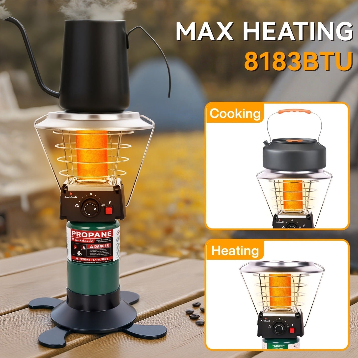 360-Degree Propane Heater with Four-Leg Base, Carry Handle, Pulse Ignition and Removable Top Plate