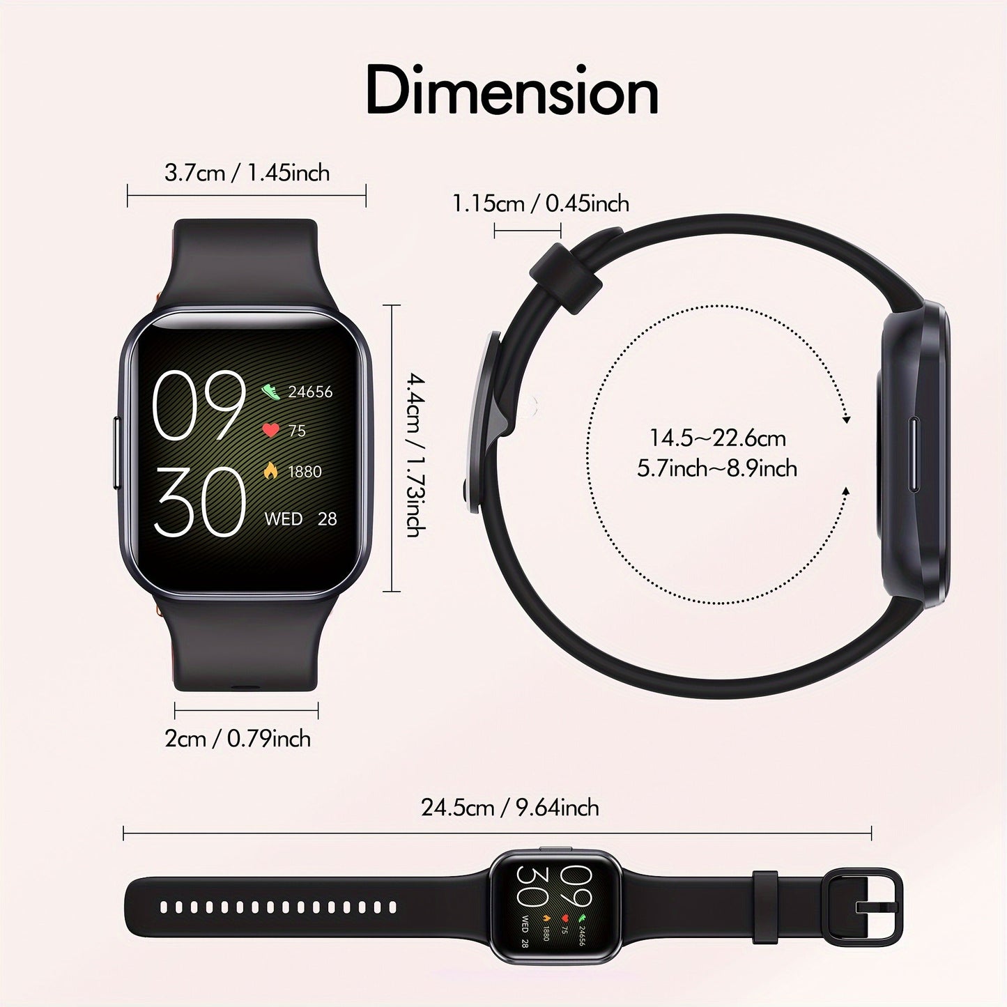 Smartwatch – 1.69" HD Screen, 25 Sports Modes, IP68, Source-Listed Color Options & Everyday Wear Design