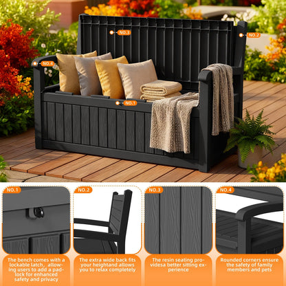 80-Gallon Outdoor Deck Storage Bench with Backrest, Armrests and Hidden Under-Seat Compartment in Two Colors