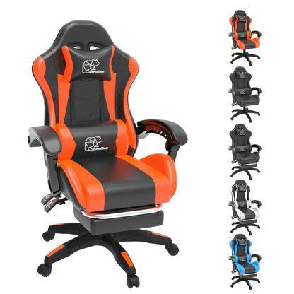 Gaming Chair with Retractable Footrest, Adjustable Lumbar Pillow, Headrest, 360° Swivel and Height Adjustment