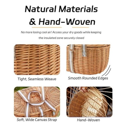 Insulated Wicker Picnic Hamper Set for Two with Cutlery, Ceramic Plates, Glasses and Cheese Board