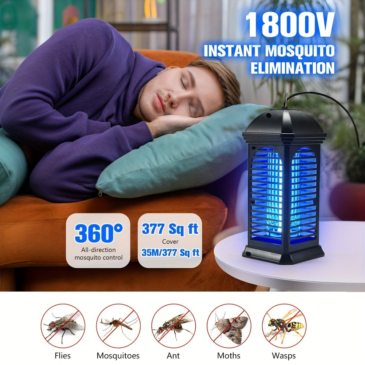 Cylindrical Plug-In Bug Zapper with Blue Grid Light in Black Single or Two-Piece Upgrade Options