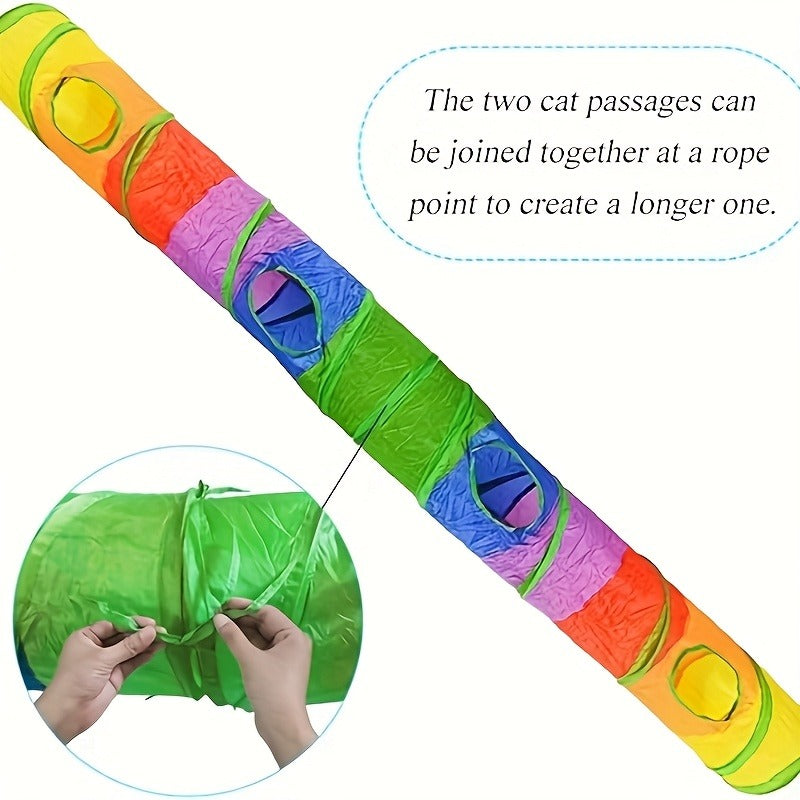 Cat Toy Rainbow Tunnel in S-Shaped or Three-Way Layouts with Peek Holes, Ball and One or Two-Pack Options