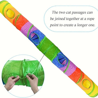 Cat Toy Rainbow Tunnel in S-Shaped or Three-Way Layouts with Peek Holes, Ball and One or Two-Pack Options